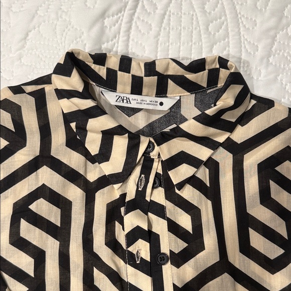 Zara Black and Cream Long Sleeve Dress - Picture 2 of 3